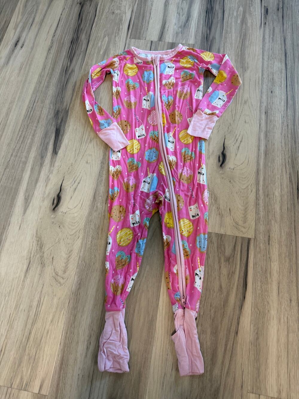 Little Sleepies Milk and Cookies Zippy Romper Kids 18-24 Months Pink Bamboo PJs